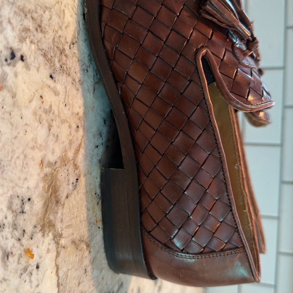 Men Brown Woven Leather Loafers with Tassels size 8 1/2 - Picture 16 of 16